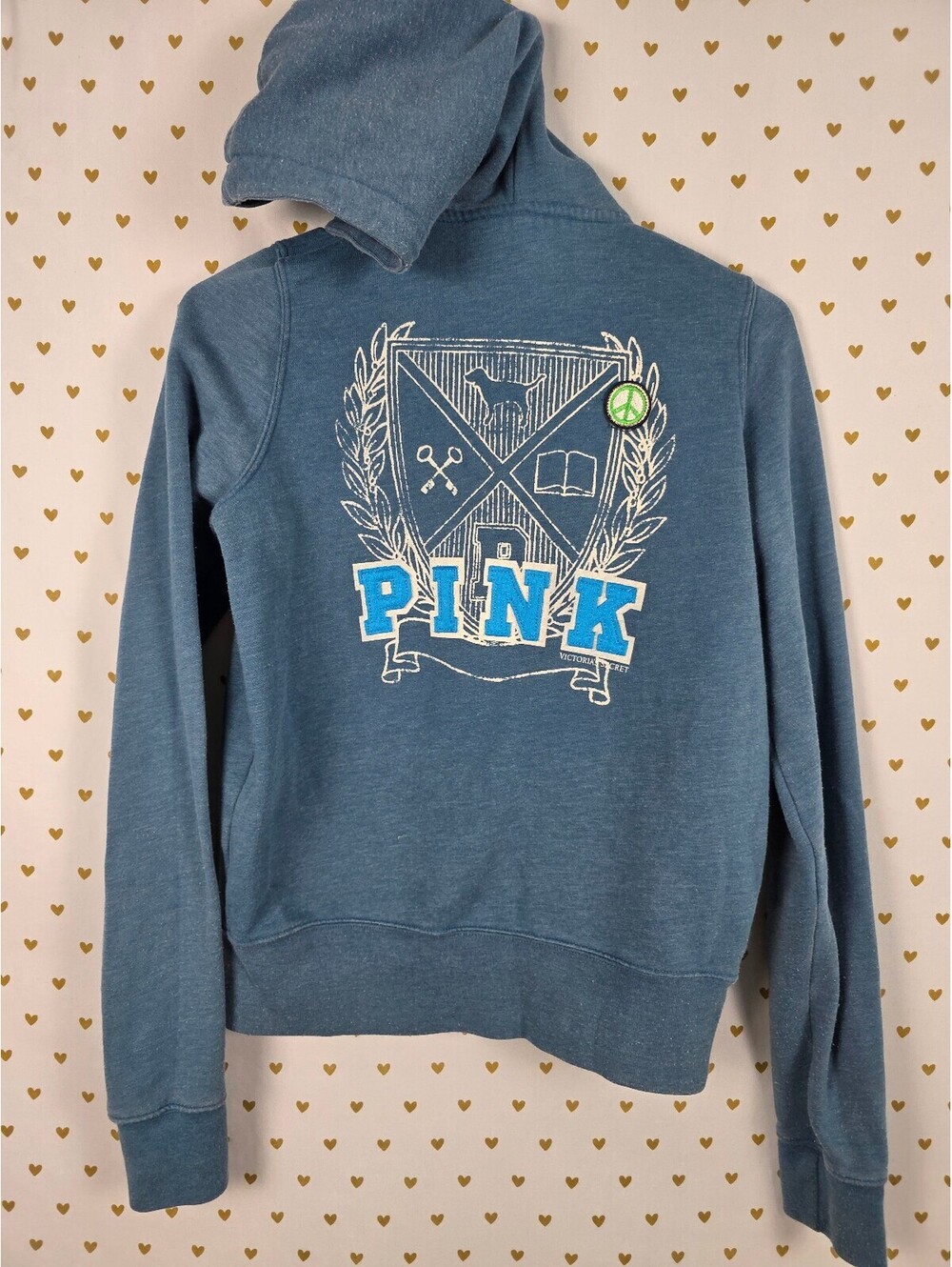 Victorias Secret Pink VINTAGE y2k Blue University Full zip hoodie Jacket SMALL